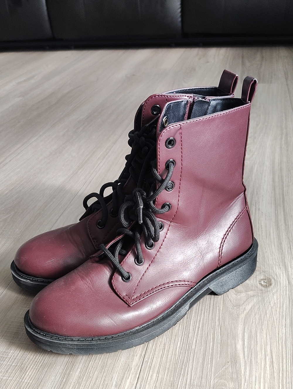 Time and Tru Burgundy Lace-Up Combat Boots